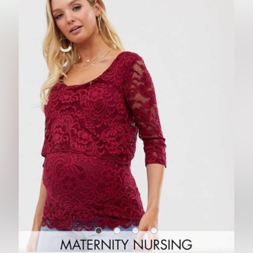 Mama Licious Burgundy Lace Maternity Nursing Top